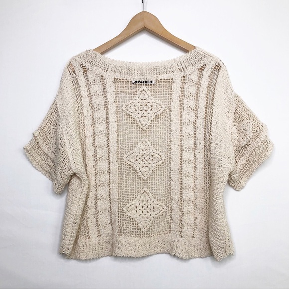 Zara cream open knit crocheted, short sleeve top - Picture 3 of 13